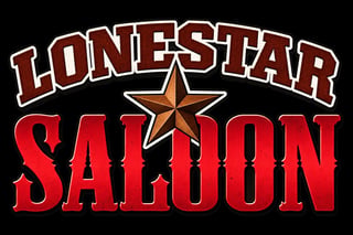Lonestar Saloon logo with brown text and a gold star on black background